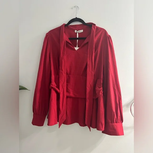 NWT GRACE KARIN Long Sleeve Peplum Shirt Bow Tie Work Blouses Tops Smocked Waist - Picture 4 of 6